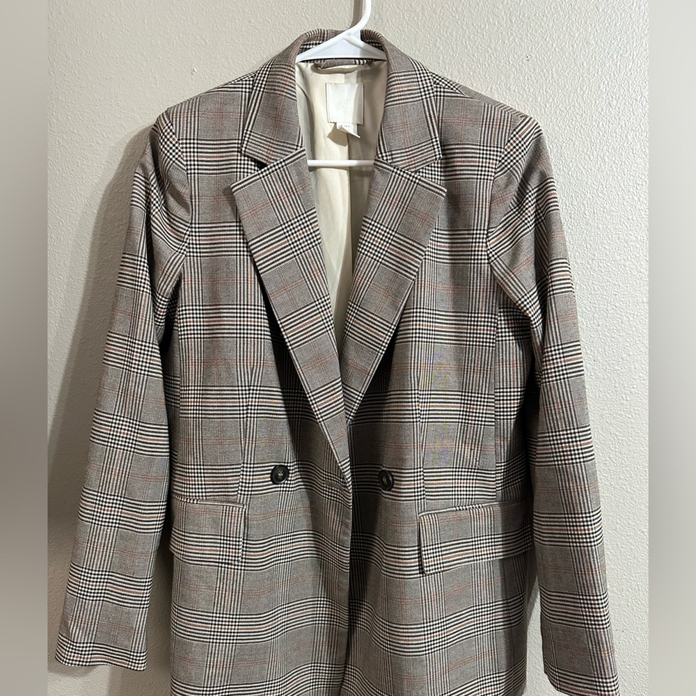 H&M Brown Rust and Cream Checkered Blazer